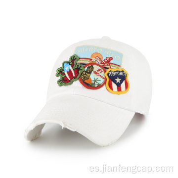 Parches y gorra de béisbol blanca de birm destoried